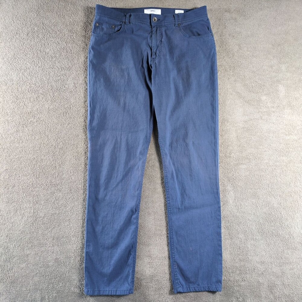 Brax Feel Good Mens Pants Chinos 34 Reg‎ Fit Blue Cooper Fancy Cotton